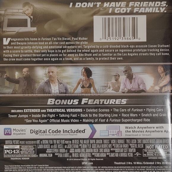 Furious 7 (Blu-ray + DVD + Digital HD, 2015) – Universal Studios - Picture 4 of 5